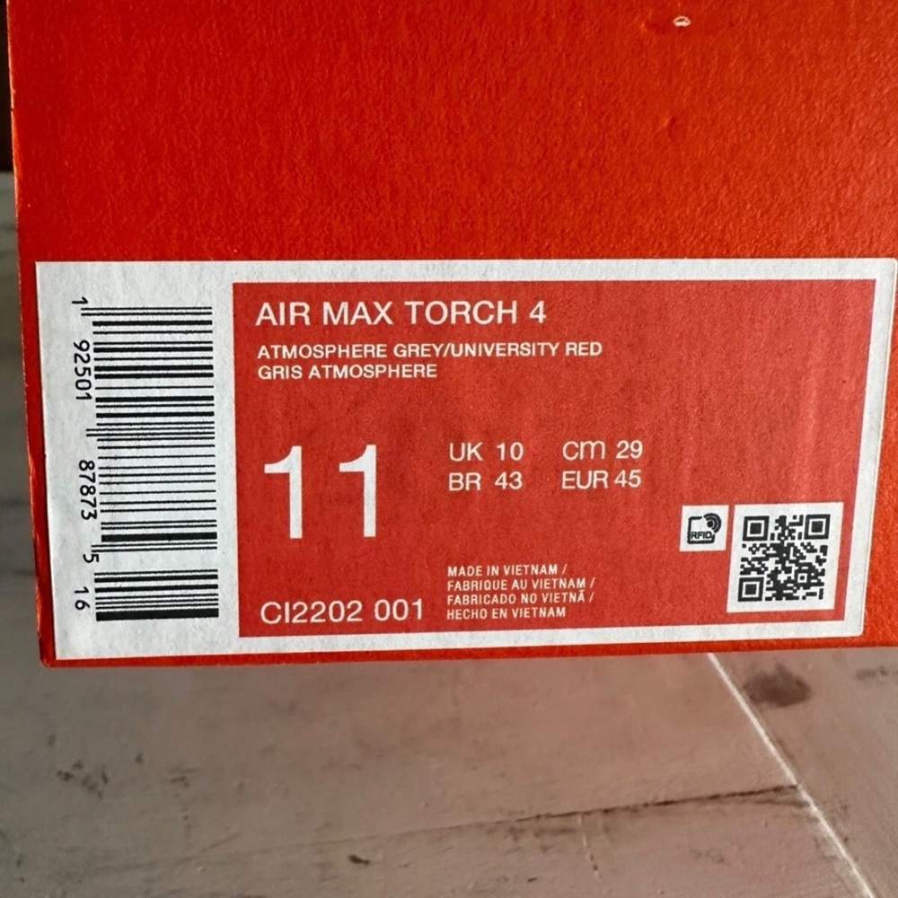 No Box Nike Men's Air Max Torch 4 "Gray/Red" Running Training Shoes Size 11 Men - Picture 6 of 6